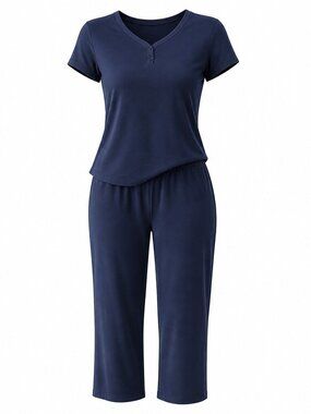LuLaRoe Dream Womens Blue Lounge Set Sort Sleeve 3/4 Pants Pockets Size 3XL